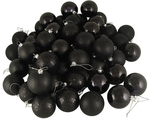 32ct Jet Black Shatterproof 4-Finish Christmas Ball Ornaments 3.25" (80mm)