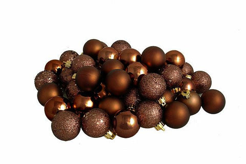 96ct Mocha Brown Shatterproof 4-Finish Christmas Ball Ornaments 1.5" (40mm)