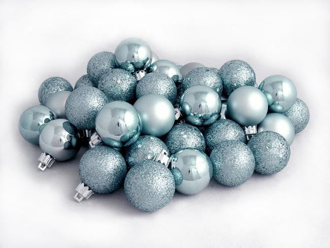 60ct Baby Blue Shatterproof 4-Finish Christmas Ball Ornaments 2.5" (60mm)