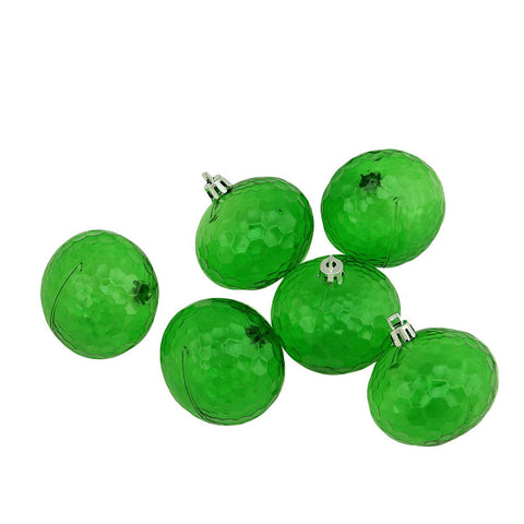 6ct Green Transparent Shatterproof Hammered Disco Ball Christmas Ornaments 2.5" (60mm)