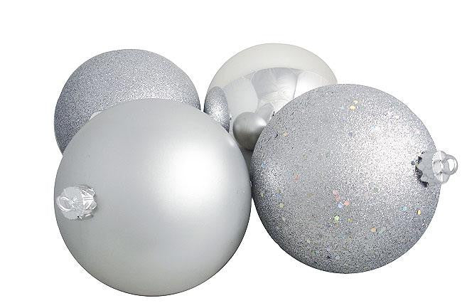 4ct Silver Splendor Shatterproof 4-Finish Christmas Ball Ornaments 6" (150mm)