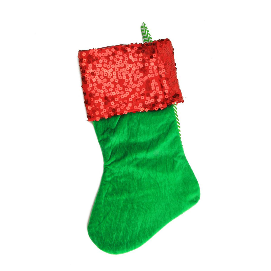 19" Green and Red Chevron Sequin Cuff Christmas Stocking