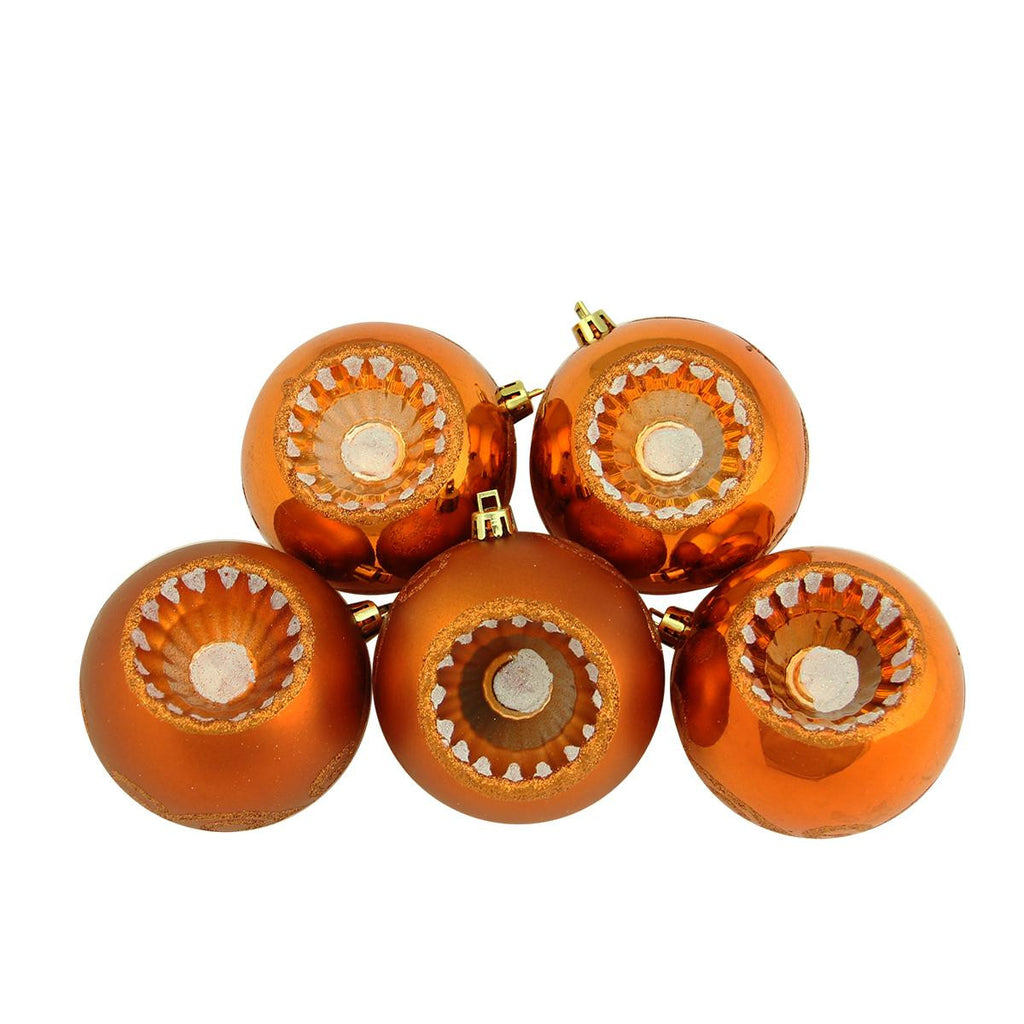 5ct Shiny and Matte Burnt Orange Retro Reflector Shatterproof Christmas Ball Ornaments 3.25" (80mm)