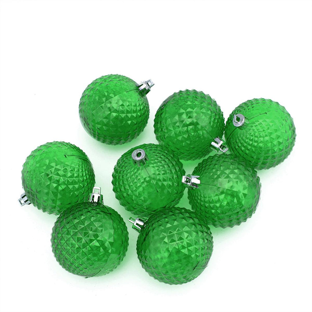 8ct Green Transparent Diamond Cut Shatterproof Christmas Ball Ornaments 2.5"