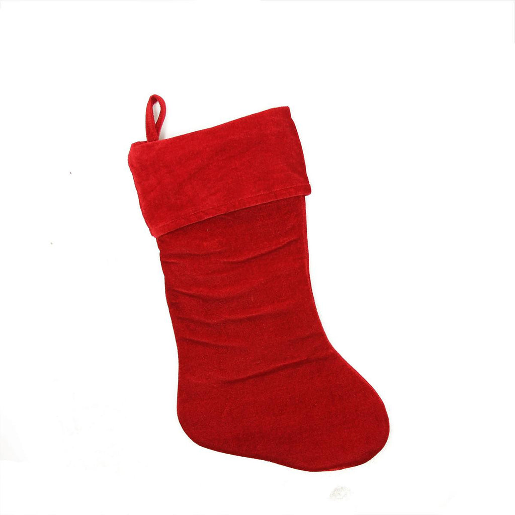 19" Traditional Solid Red Velvet Christmas Stocking