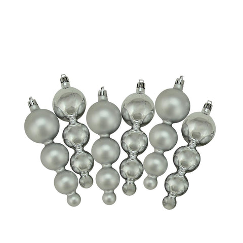 6ct Shiny and Matte Silver Splendor Finial Shatterproof Christmas Ornaments 5.75"