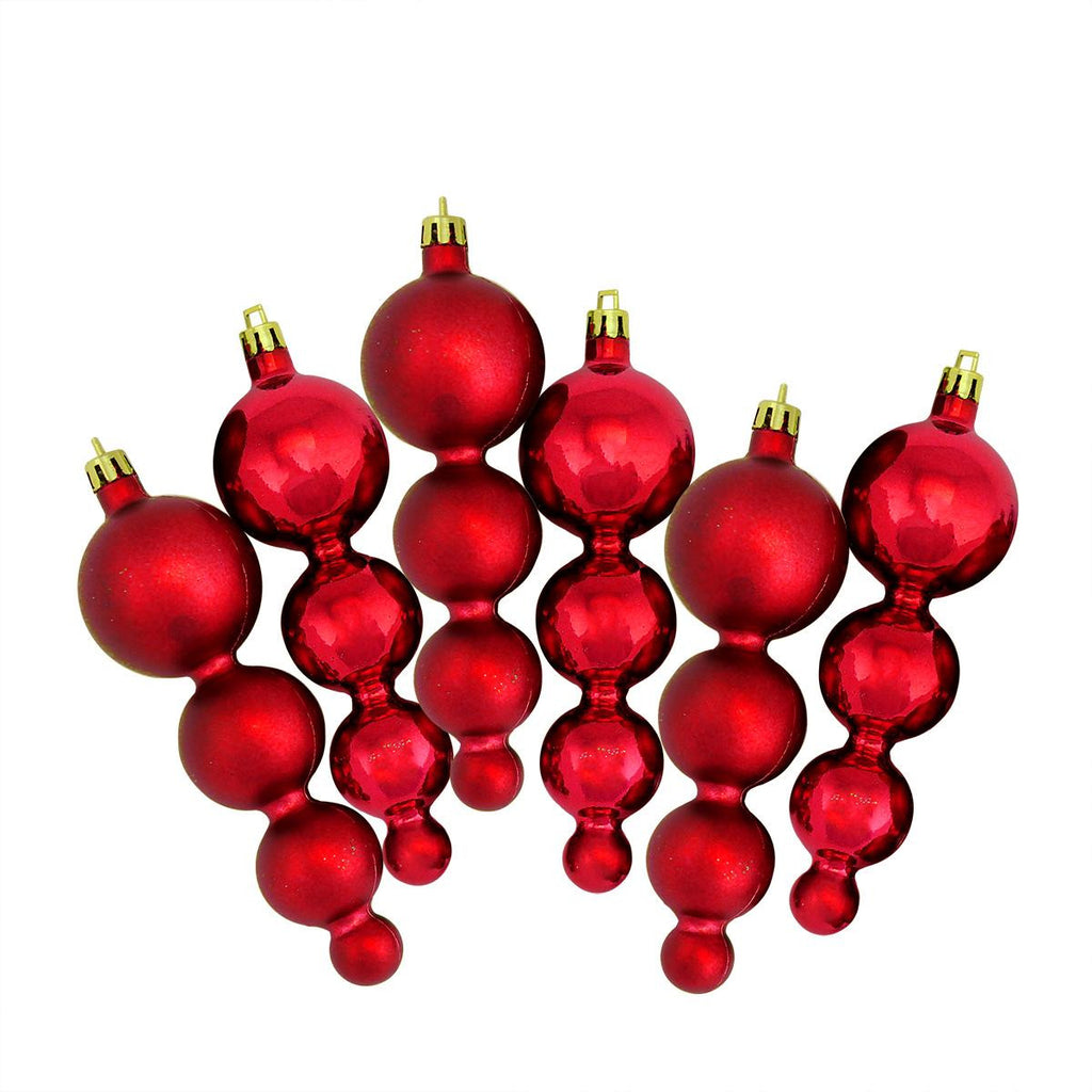 6ct Shiny and Matte Red Finial Shatterproof Christmas Ornaments 5.75"