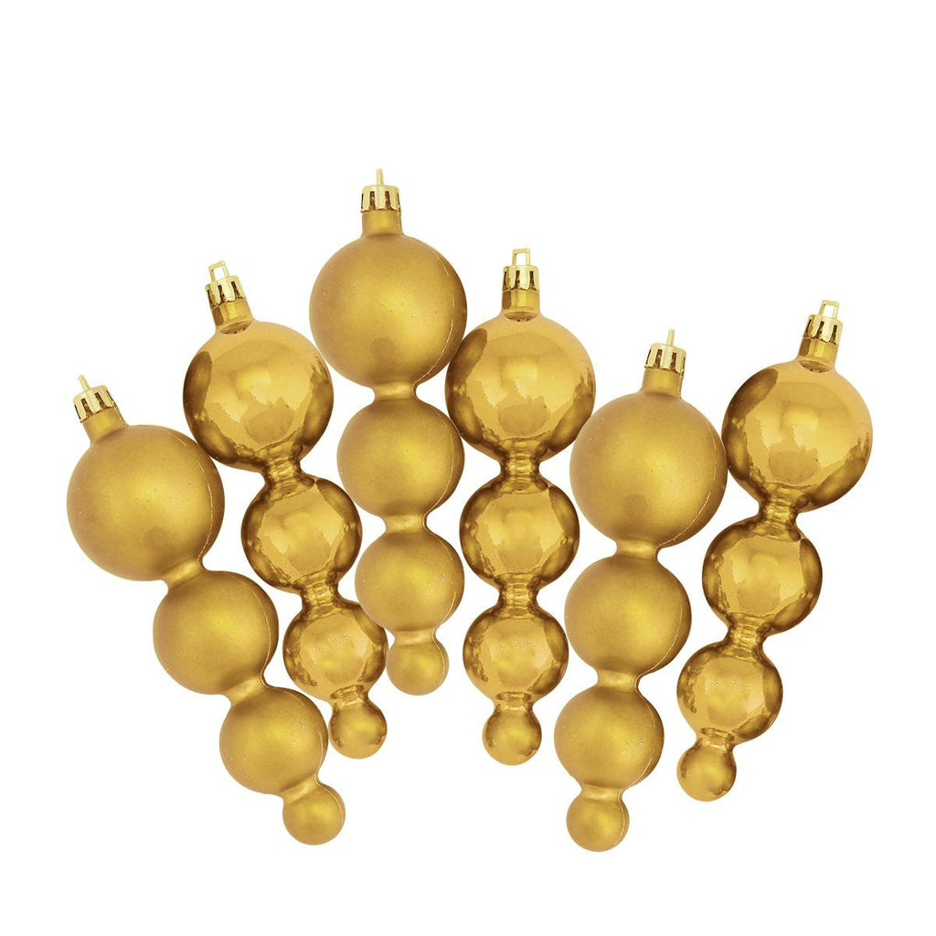 6ct Shiny and Matte Vegas Gold Finial Shatterproof Christmas Ornaments 5.75"