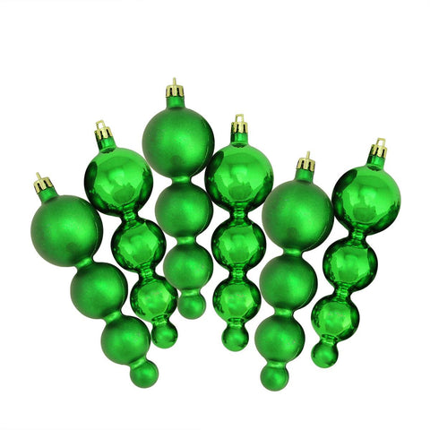 6ct Shiny and Matte Xmas Green Finial Shatterproof Christmas Ornaments 5.75"