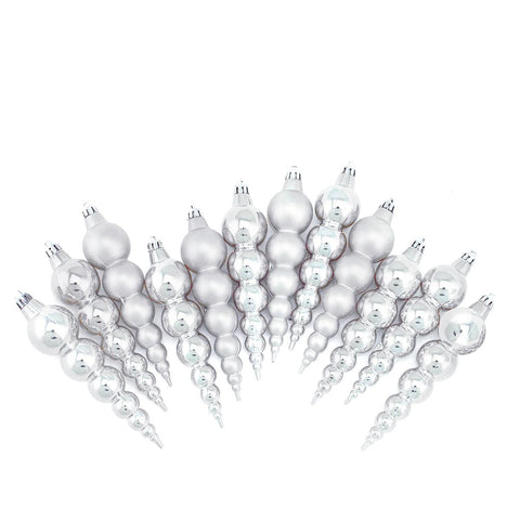 12ct Shiny and Matte Silver Splendor Finial Shatterproof Christmas Ornaments 6"