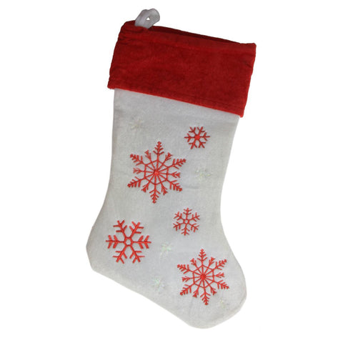 19" Red and White Velvet Embroidered Snowflake Christmas Stocking