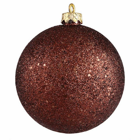 Chocolate Brown Holographic Glitter Shatterproof Christmas Ornament 4" (100mm)