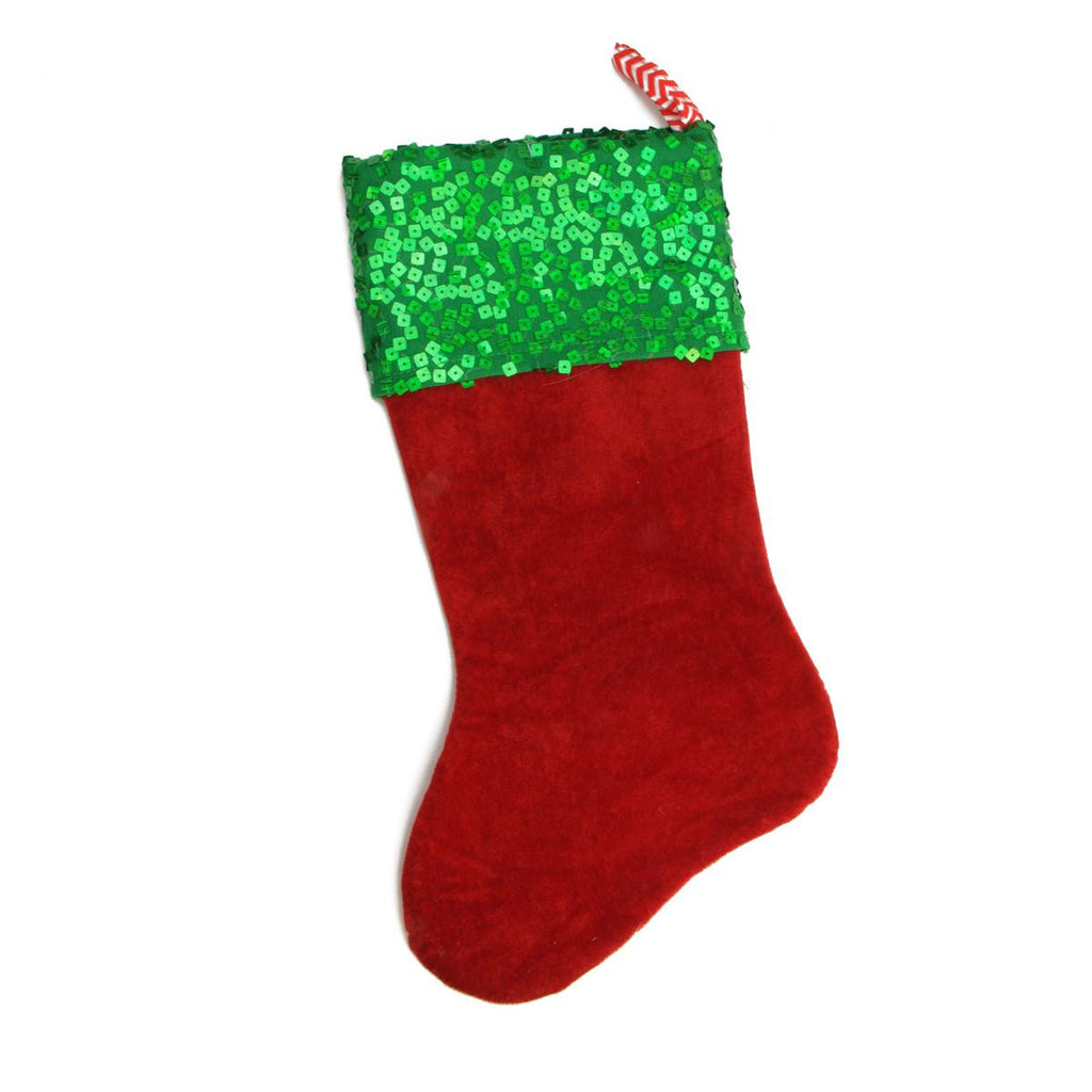 19" Red and Green Chevron Sequin Cuff Christmas Stocking