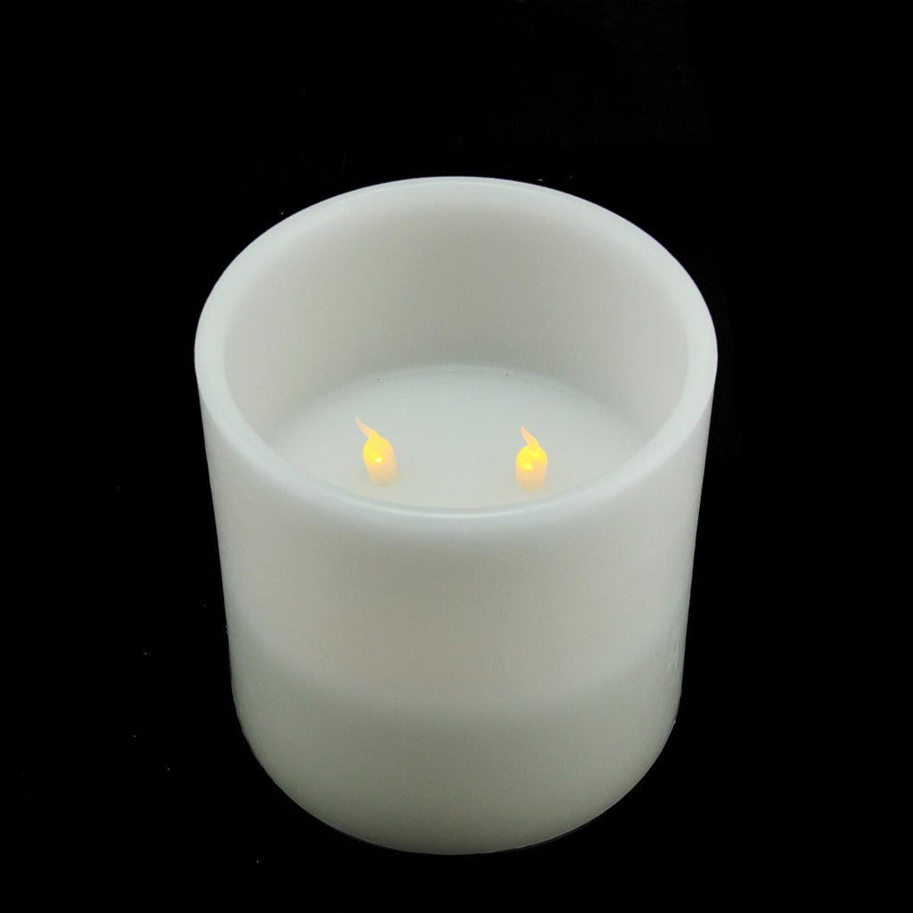 6" White Battery Operated Flameless LED Lighted 3-Wick Flickering Wax Christmas Pillar Candle