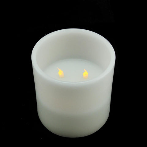 6" White Battery Operated Flameless LED Lighted 3-Wick Flickering Wax Christmas Pillar Candle