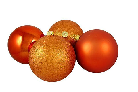 4ct Shatterproof Burnt Orange 4-Finish Christmas Ball Ornaments 6" (150mm)