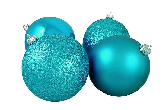 12ct Shatterproof Turquoise Blue 4-Finish Christmas Ball Ornaments 6" (150mm)