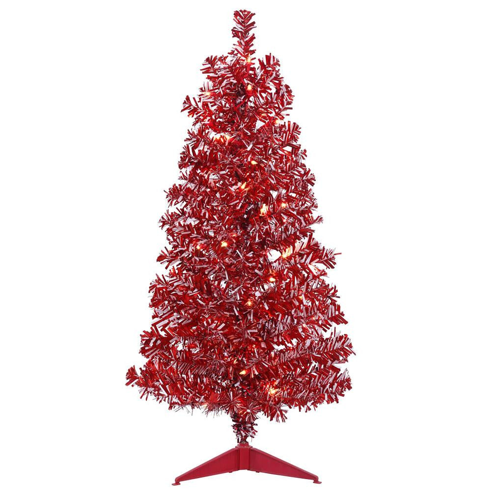 3' x 19" Red and White Tinsel Candy Cane Artificial Christmas Tree - Clear Lights