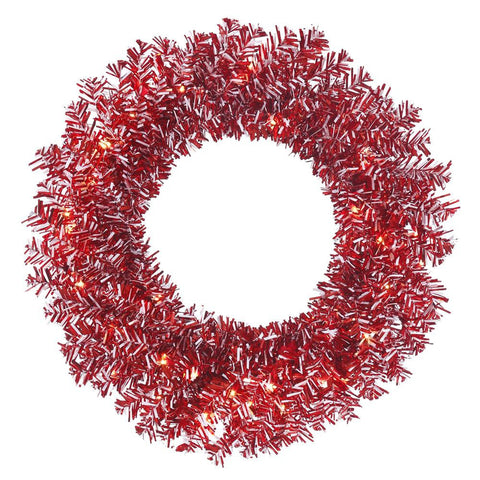 24" Pre-Lit Red and White Candy Cane Artificial Christmas Wreath - Clear Lights