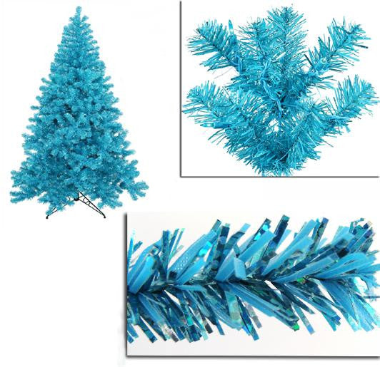 4' Pre-Lit Sky Blue Full Artifical Sparkling Tinsel Christmas Tree- Teal Lights