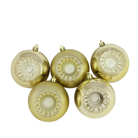 5ct Shiny and Matte Champagne Retro Reflector Shatterproof Christmas Ball Ornaments 3.25" (80mm)