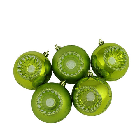 5ct Shiny and Matte Kiwi Green Retro Reflector Shatterproof Christmas Ball Ornaments 3.25" (80mm)