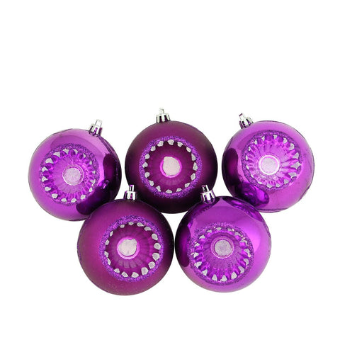 5ct Shiny and Matte Pink Magenta Retro Reflector Shatterproof Christmas Ball Ornaments 3.25" (80mm)