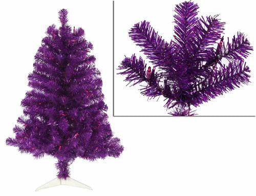 3' Pre-Lit Purple Full Artificial Sparkling Tinsel Christmas Tree - Purple Lights