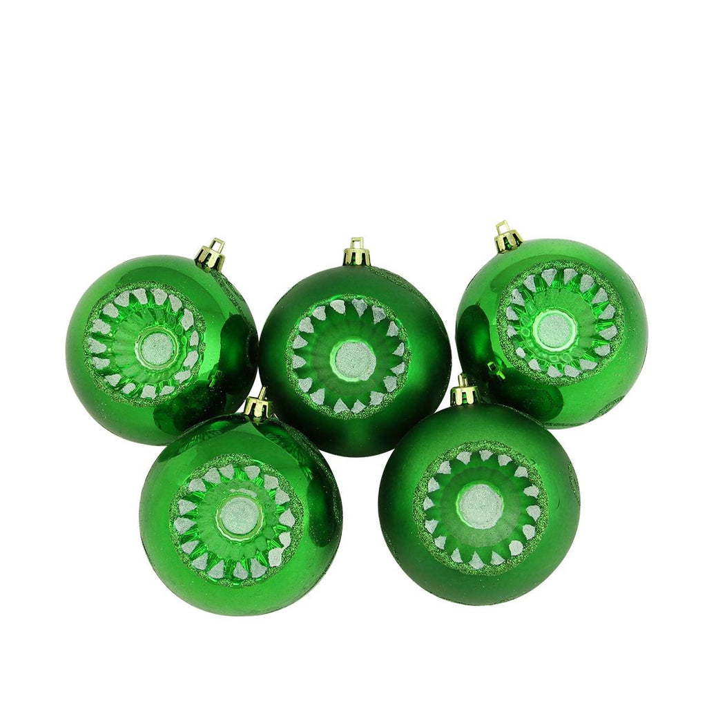 5ct Shiny and Matte Xmas Green Retro Reflector Shatterproof Christmas Ball Ornaments 3.25" (80mm)