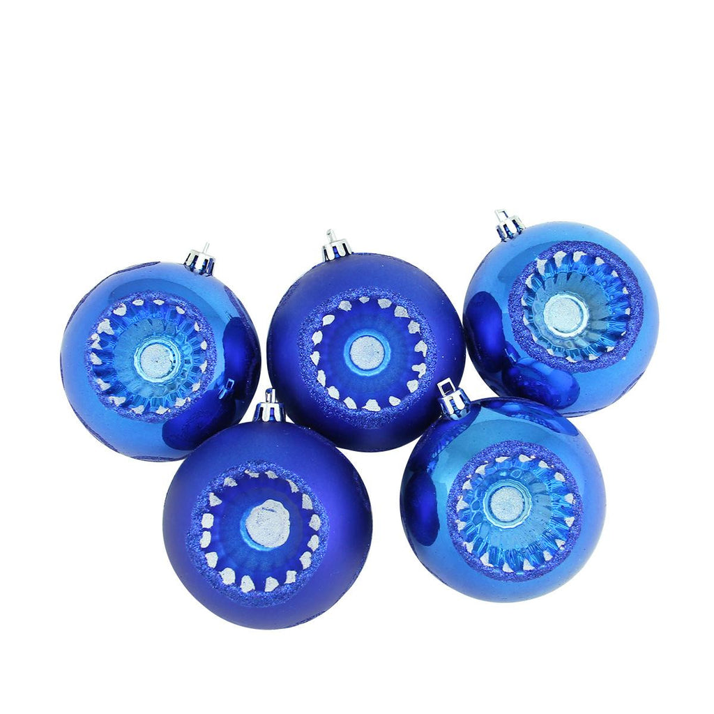 5ct Shiny and Matte Lavish Blue Retro Reflector Shatterproof Christmas Ball Ornaments 3.25" (80mm)