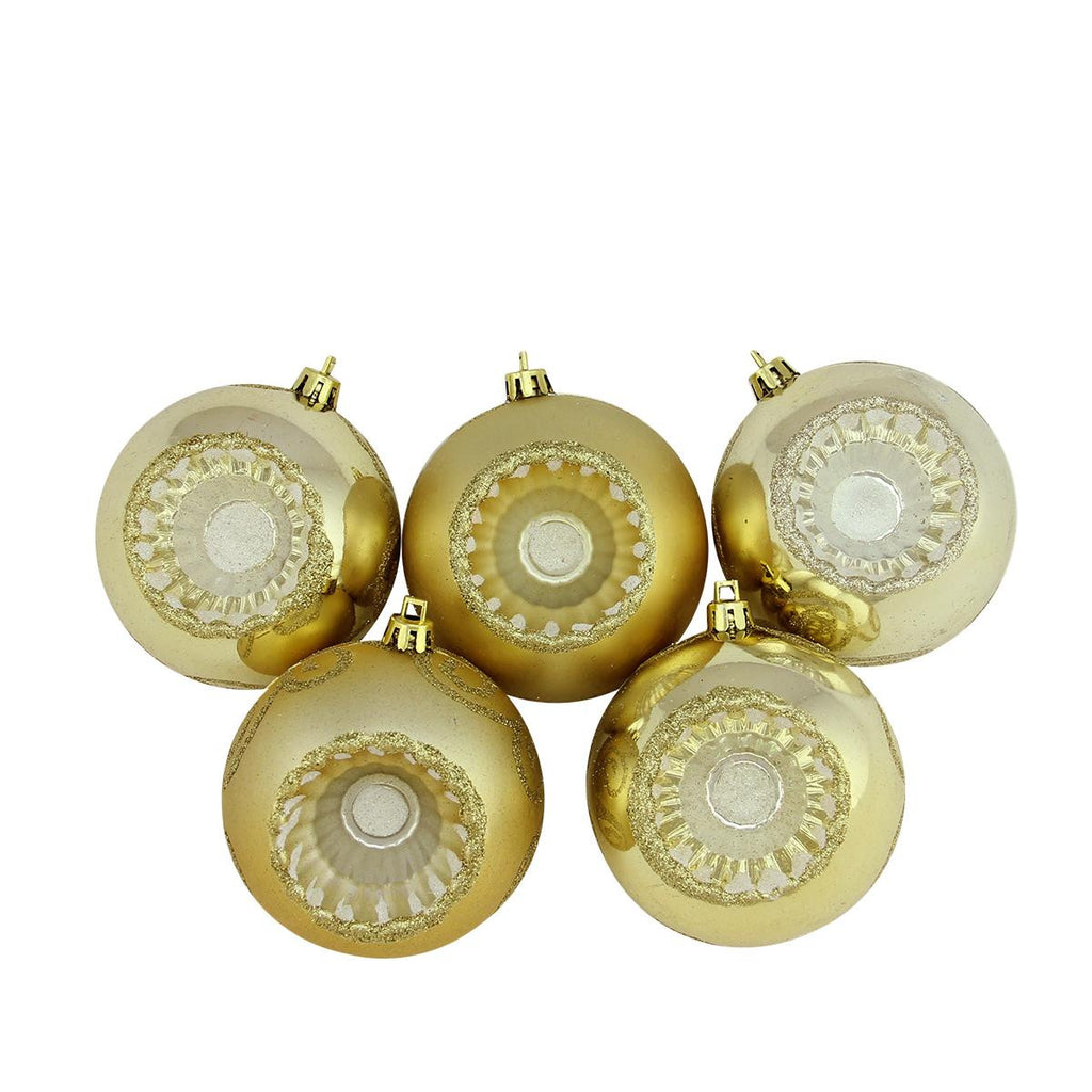 5ct Shiny and Matte Vegas Gold Retro Reflector Shatterproof Christmas Ball Ornaments 3.25" (80mm)