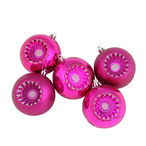 5ct Shiny and Matte Red Raspberry Retro Reflector Shatterproof Christmas Ball Ornaments 3.25" (80mm)