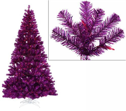 4' Pre-Lit Purple Full Artificial Sparkling Tinsel Christmas Tree - Purple Lights