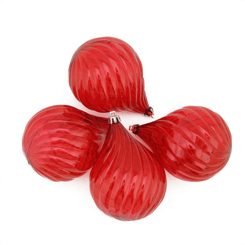 4ct Red Transparent Finial Drop Shatterproof Christmas Ornaments 4.5"