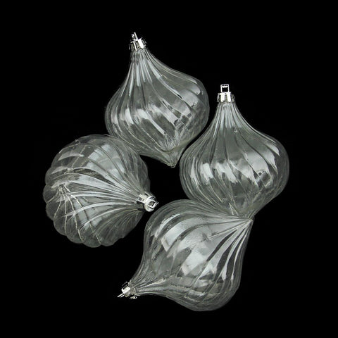 4ct Clear Transparent Finial Drop Shatterproof Christmas Ornaments 4.5"