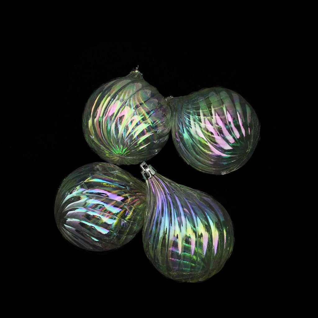 4ct Clear Iridescent Finial Drop Shatterproof Christmas Ornaments 4.5"