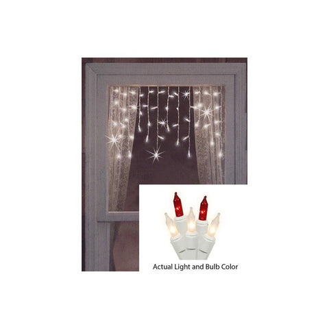 Set of 50 Red and Frosted Clear Mini Window Curtain Icicle Christmas Lights - White Wire