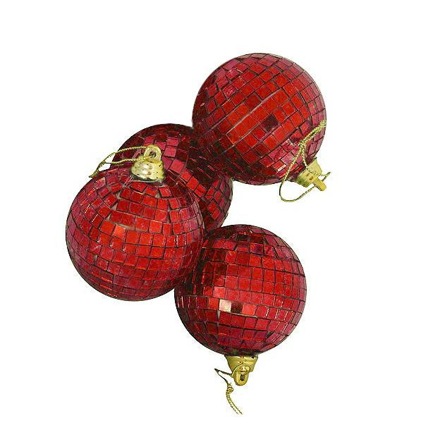 4ct Red Hot Mirrored Glass Disco Ball Christmas Ornaments 4" (100mm)