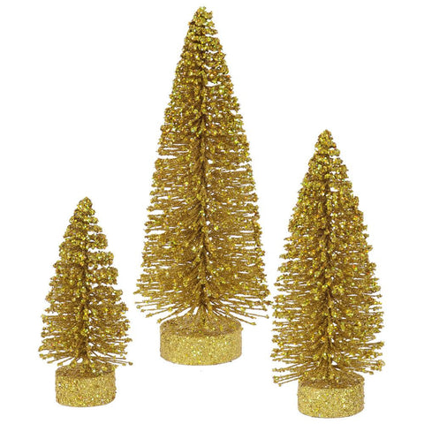 Set of 3 Gold Glittered Bottle Brush Oval Artificial Christmas Tree Decorations