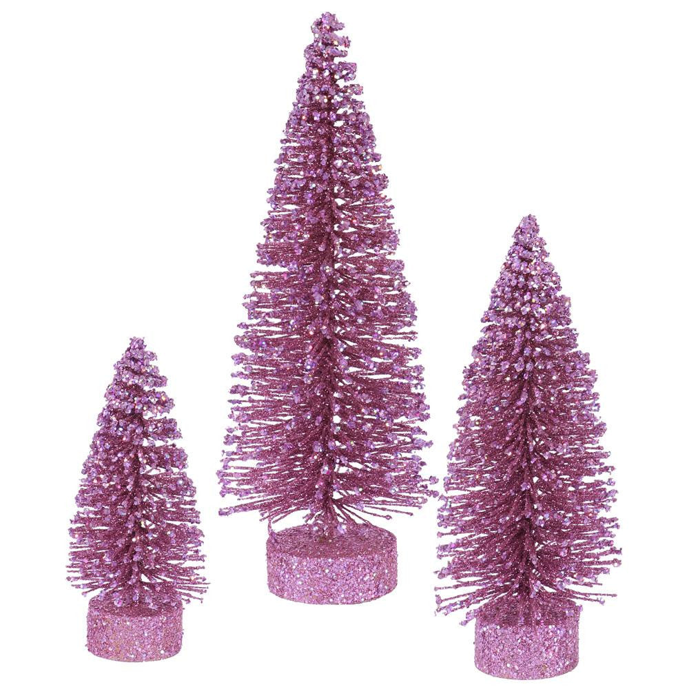 Set of 3 Orchid Glittered Bottle Brush Oval Artificial Christmas Tree Decorations