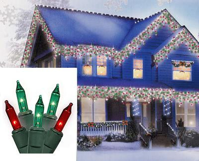 Set of 100 Red and Green Mini Icicle Christmas Lights - White Wire