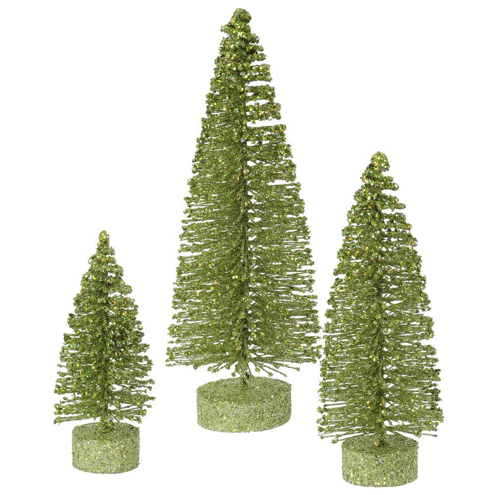 Set of 3 Lime Green Glittered Bottle Brush Artificial Christmas Tree Decorations