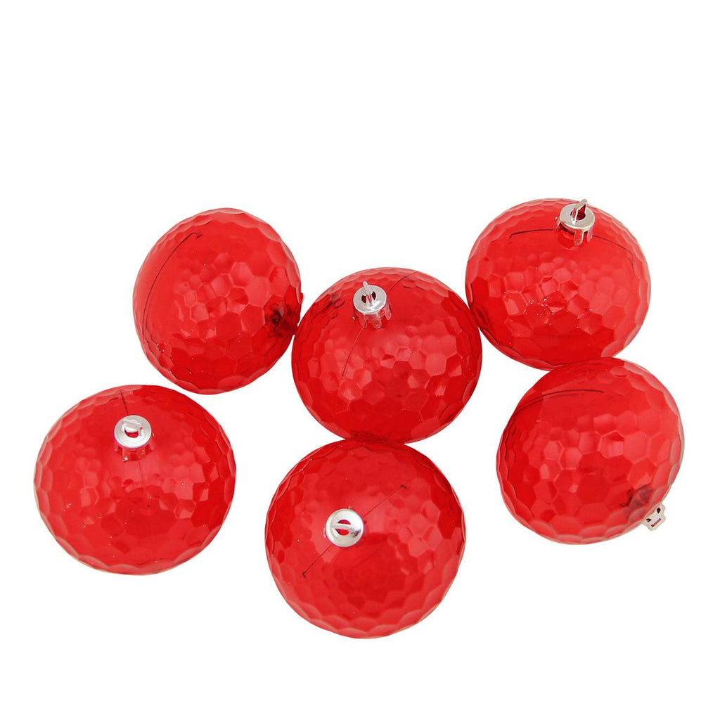 6ct Red Transparent Shatterproof Hammered Disco Ball Christmas Ornaments 2.5" (60mm)