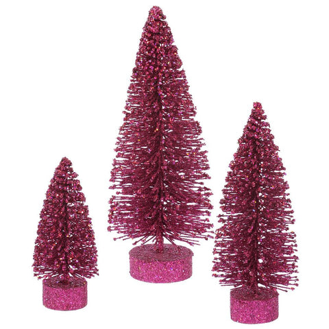 Set of 3 Dark Mauve Glittered Bottle Brush Artificial Christmas Tree Decorations