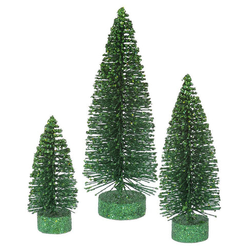 Set of 3 Emerald Glittered Bottle Brush Oval Artificial Christmas Tree Decorations