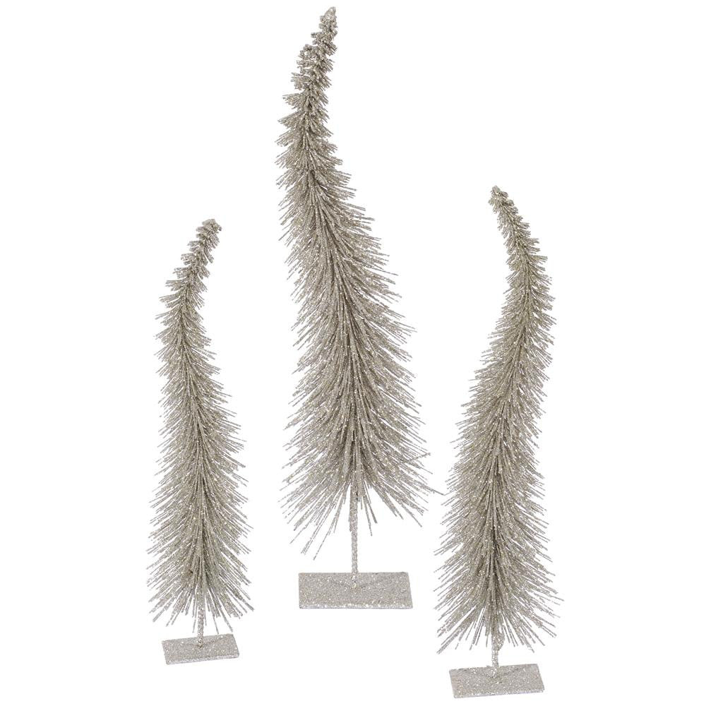 Set of 3 Champagne Glitter Artificial Table Top Christmas Trees - Unlit