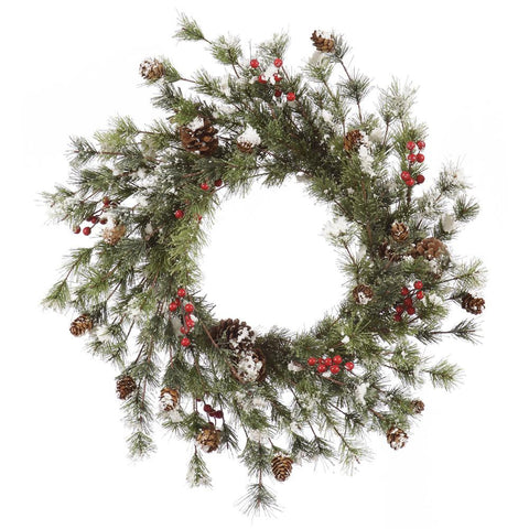 24" Frosted Snowy Monterey Pine Artificial Christmas Wreath with Berries - Unlit