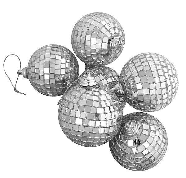 6ct Silver Splendor Mirrored Glass Disco Ball Christmas Ornaments 3.25"