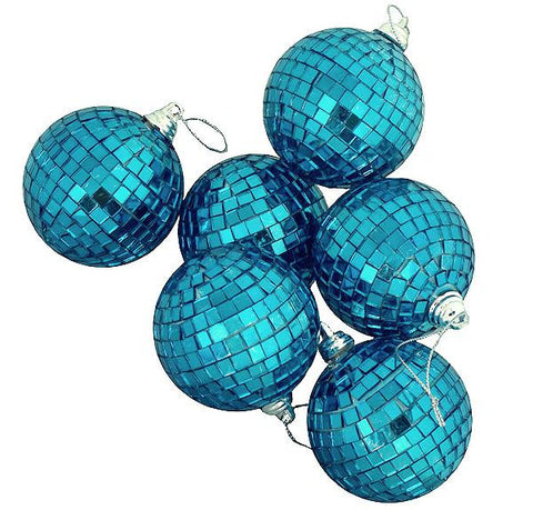 6ct Regal Peacock Blue Mirrored Glass Disco Ball Christmas Ornaments 3.25" 80mm