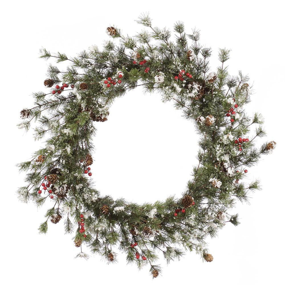 30" Frosted Snowy Monterey Pine Artificial Christmas Wreath with Berries - Unlit